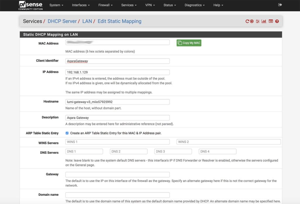 Aqara gateway V3 MAC IP Mapping einrichten