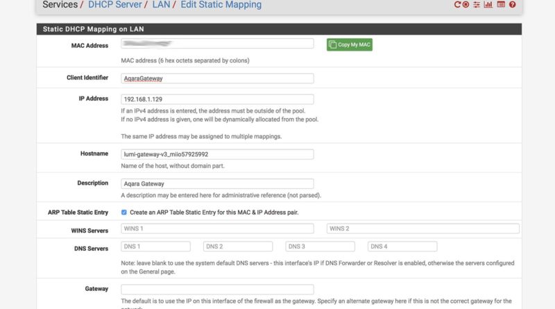 Aqara gateway V3 MAC IP Mapping einrichten