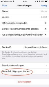 Home Assistant iOS Push Notification App Benachrichtigungsoptionen