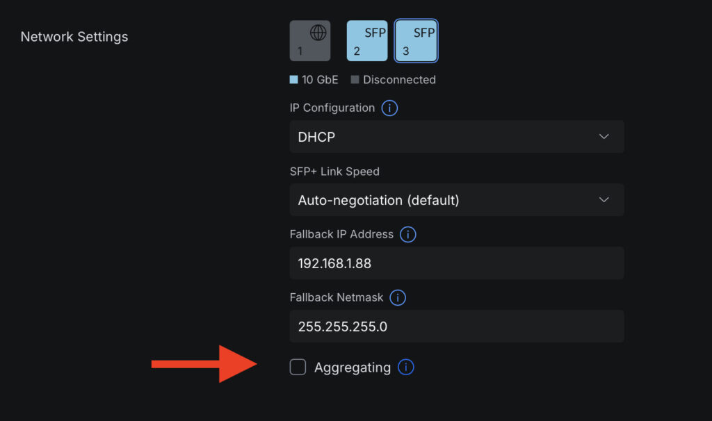 UNAS 8 Pro Link Aggregation Settings in Console Settings